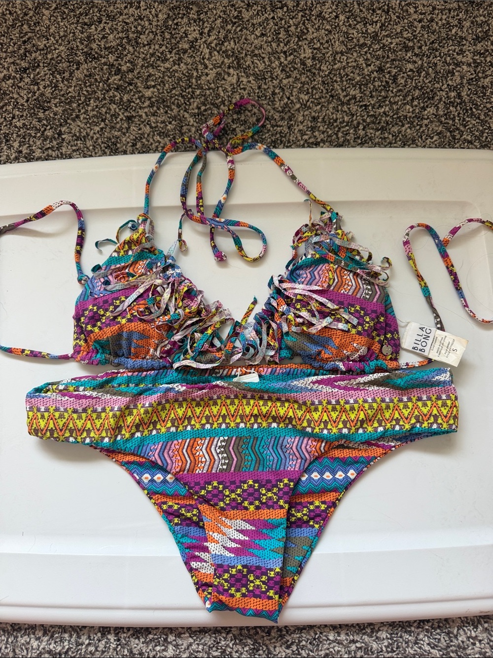 Billabong Multicolor Fringe Triangle Bikini Set